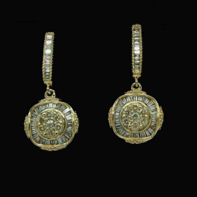 14K Yellow Gold Over 2Ct Lab Created Diamond Halo Drop/Dangle Earrings