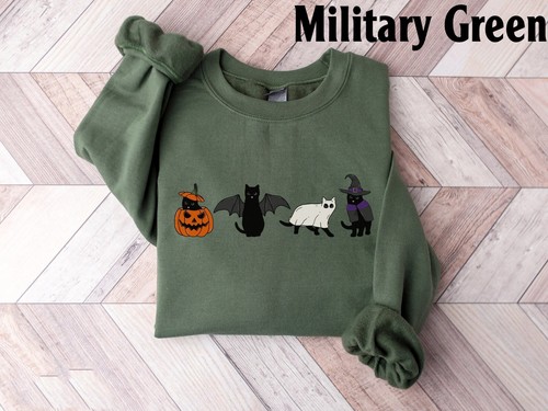 Halloween Sweatshirt Cat Ghost 