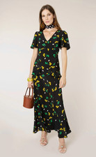 NEW Rixo Evie Midi Wild Daisy Silk Dress Sz S