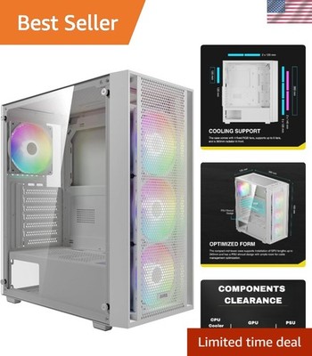 White ATX Mid Tower with 4 ARGB Fans & Dust Filter - Gaming Ready