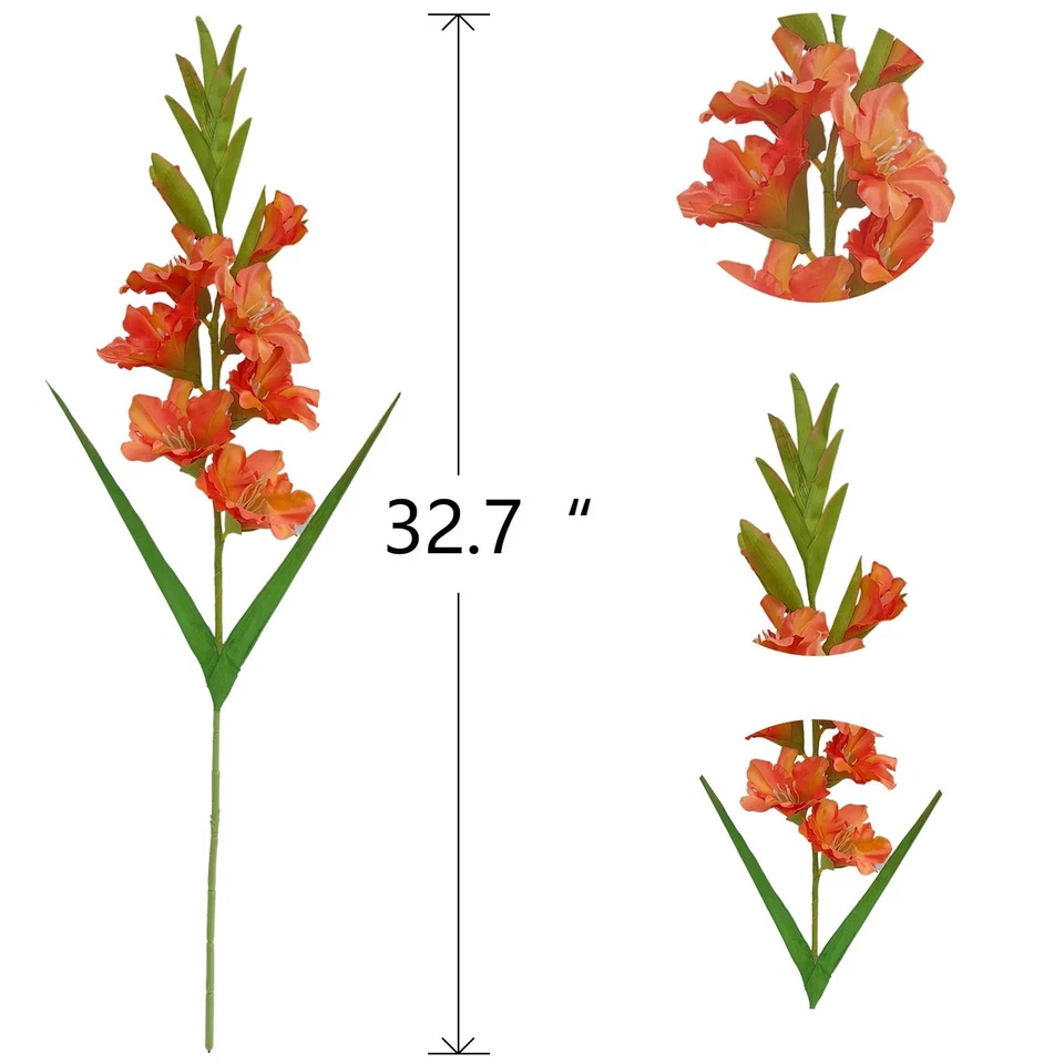 Pack de 6 - Flores de gladiolo Plantas de orquídea artificiales Tallos largos de flores de seda... Foto 2 de 4