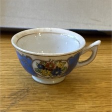 Japanese Miniature Tea Cup Blue Floral Design Made in Occupied Japan
