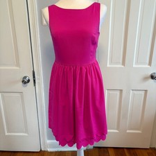 NEW Eliza J Scalloped Hem Dress Womens 4P Pink Smocked Back Fit Flare