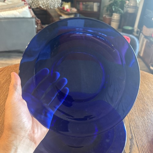 Vintage Set Of 5 Unmarked Cobalt Blue Glass Dinner Plates - 10” - Picture 6 of 15