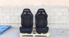 Pair Recaro Style Recliner Black Suede Bucket Seats New Set 2 Rails Sliders Pair Recaro Style Recliner Black Suede Bucket Seats New Set 2 Rails Sliders
