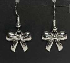 Silver Gold Bow Shape Dangle Drop Earrings Metal Hook No Stone Lobe Fashion