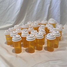 Lot of 30 Empty Amber RX Pill Bottles With Caps Storage Containers Craftcore