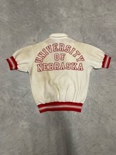 1950s Rawlings University of Nebraska Letterman Sweater White/Red Zip  Size 44