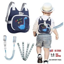 Toddler Harness Backpack Leash with Wrist Link  Cute Dinosaur Anti Dark Blue