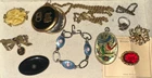 Victorian Jewelry Lot 11 PC SS, Gold, Czech Locket Necklace Brooches STONES! SEE