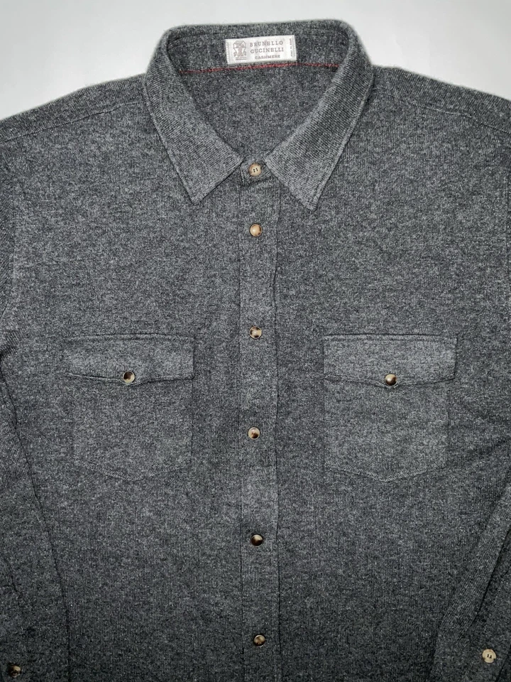 CAMISA WESTERN BRUNELLO CUCINELLI LANA, SEDA, CACHEMIR NUEVA SIN ETIQUETAS - TALLA XL Foto 2 de 4