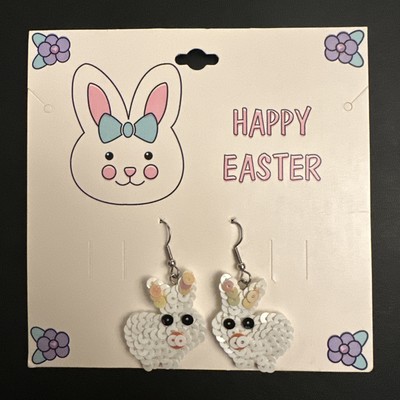 Beaded Happy Easter Easter Bunny Sequin Dangle Earrings New With Package