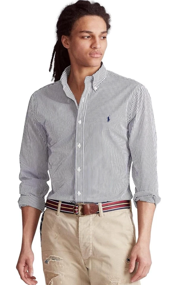 Ralph Lauren Niños XL 18-20 Camisa Abotonada Azul Blanco Manga Larga Polo Logo Foto 2 de 3