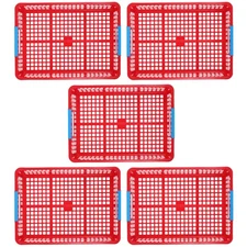  5pcs Stackable Plastic Basket - Red Desk Organizer With Handles For A4 Paper
