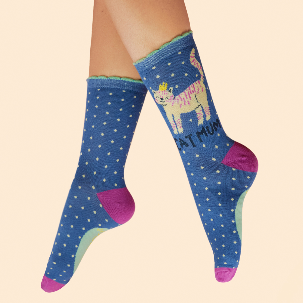 Ladies Bamboo Ankle Sock Cat Mum By Powder Design SS25
