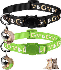 2PCS Breakaway Cat Collars with Bell Cute Kitty Glow in The Dark Adjustable Kitt