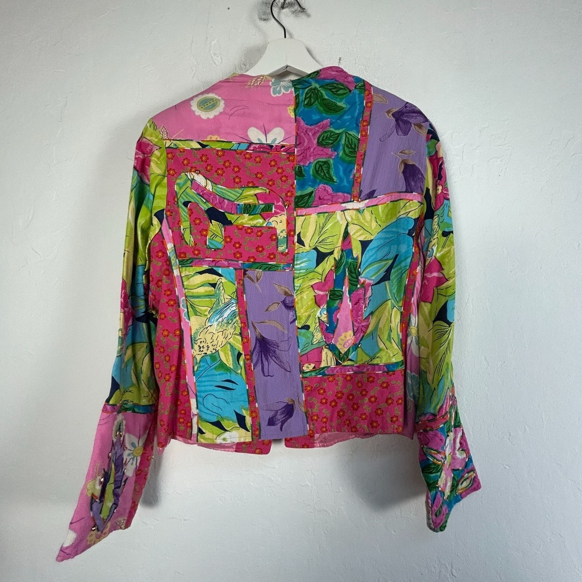 Vintage 90s Sandy Starkman Womens Patchwork Art Blazer Jacket