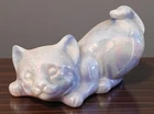 Fenton Opal Iridescent Pouncing Blue Cat Figure MINT!