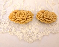 Vintage Beautiful Unique Shoe Clips Buckles Made in Japan Carved Roses set of 2