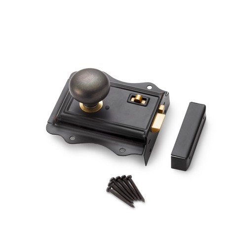 Black Brass Olde Victorian Rim Lock Latch - Choose Your Knobs Pair To Suit - Picture 137 of 170