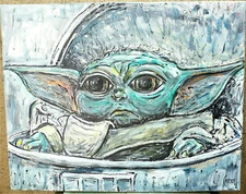 THE BABY YODA star wars Big new 16x20 oil Painting original art signed CROWELL 