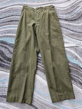 Vintage 50s Military Wool Pants Mens 28 X 29 Side Tab Relaxed High Rise Thick