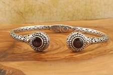 Handcrafted 925 Sterling Silver "Blazing Red" Garnet Cuff Bracelet