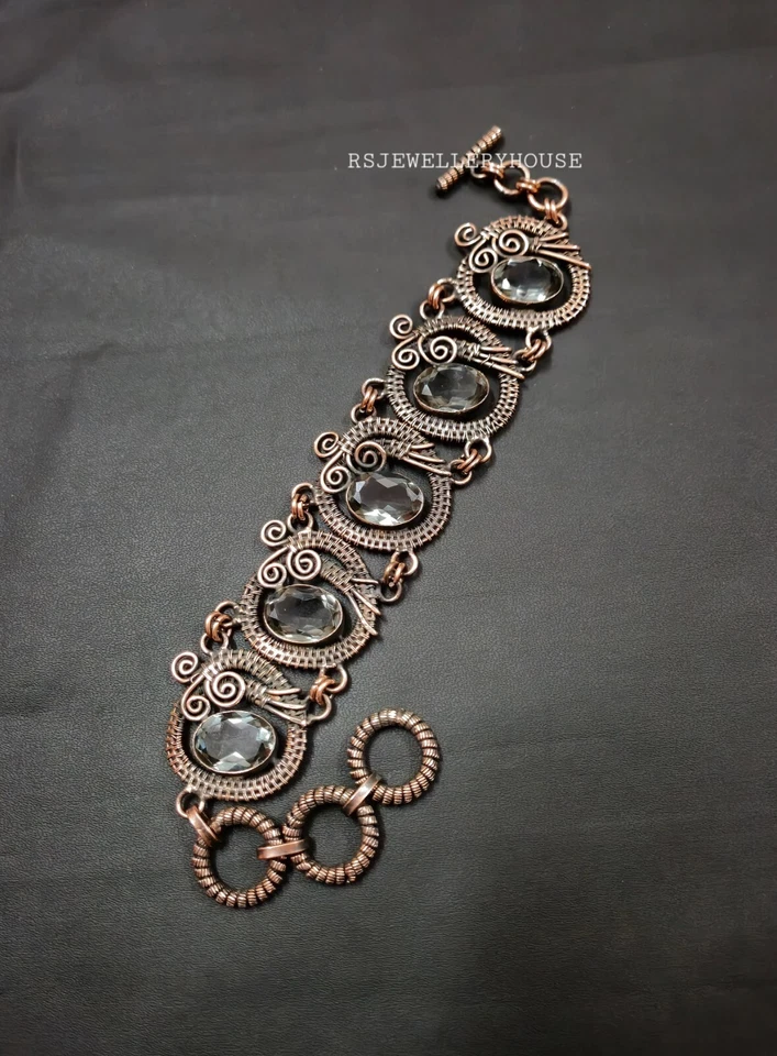 Pulsera de piedras preciosas aguamarina facetada joyería de cobre alambre envuelto pulsera regalo Foto 3 de 4