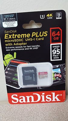 SanDisk Extreme PLUS 64GB microSDXC UHS-I Class 10 4K UHD Memory Card 95 MB/s