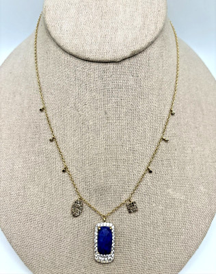 RARITÄTEN 18'' Gold & Rhodiniert Lapis, Diamant & Zirkon Tropfen Halskette-Neu im Karton