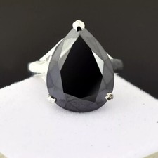 معتمد 11.00 Ct Stunning أسود Diamond Pear Cut خاتم, 925 فضي