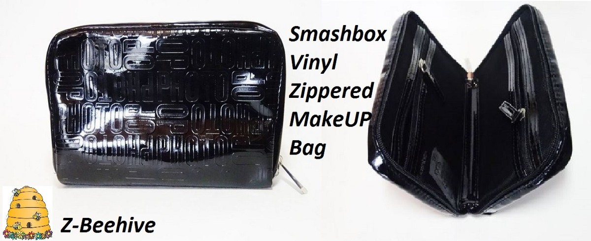 Smashbox Photo Op Black MakeUp Cosmetic Bag Zippered Patent Vinyl