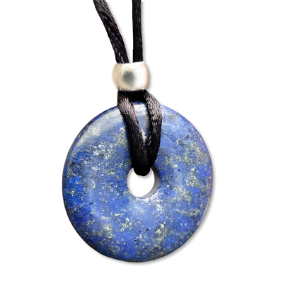 Collier Pendentif Donut Lapis Lazuli Et Cristal - Pierre Naturelle Protection