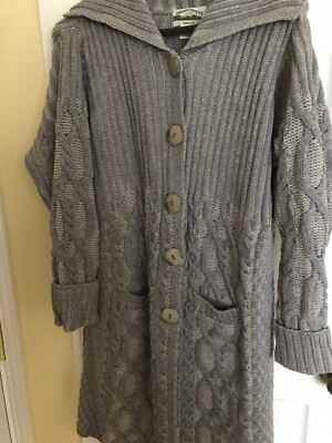 Aran Crafts 100%Wool Sweater Ireland XXL Gray Long Cardigan Preowned