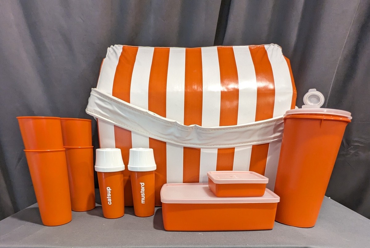 DO YOU REMEMBER THE 60S 70S 80S, retro collectables: Retro tupperware  picnic set with carry handle and