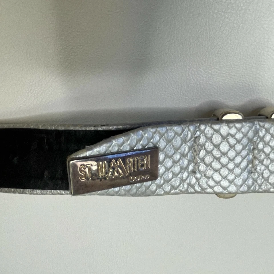 Cinturón ST. MAARTEN Dallas Cuero Tachonado Gris Plateado Largo Completo 37" Grande? Foto 2 de 4