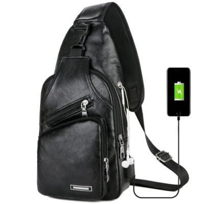 USB Charging Chest Bag With Headset Hole Multifunction Single Strap Anti Theft 