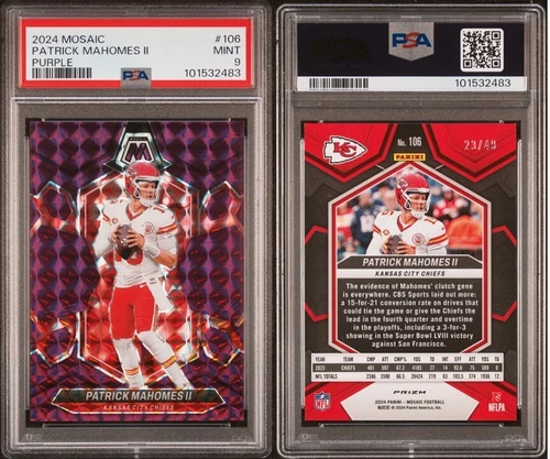 2024 Mosaic - Patrick Mahomes - Purple - #23/49 - PSA 9