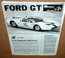 1966 Monogram Ford GT-40 Roadster Slot Car Racer 1/24 Info Sheet PHOTO COPY ONLY