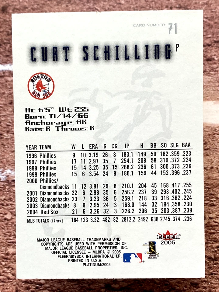 2005 Fleer Platinum Curt Schilling #71 Boston Red Sox - Image 2 of 2