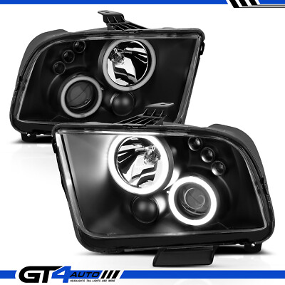 For 2005-2009 Ford Mustang V6 V8 Hyper LED Black Projector Headlights Lamp LH+RH