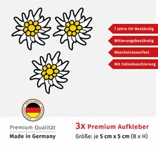 PREMIUM Aufkleber Set 3x Alpen Edelweiss Blüte Alpen Auto Sticker Wetterfest