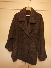 Karl Lagerfeld Paris Womens Pea Coat Double Breasted Wool Melange Blend Grey