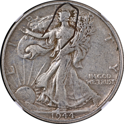 1944 Walking Liberty Half NGC XF40 Mint ERROR - Struck in Staple