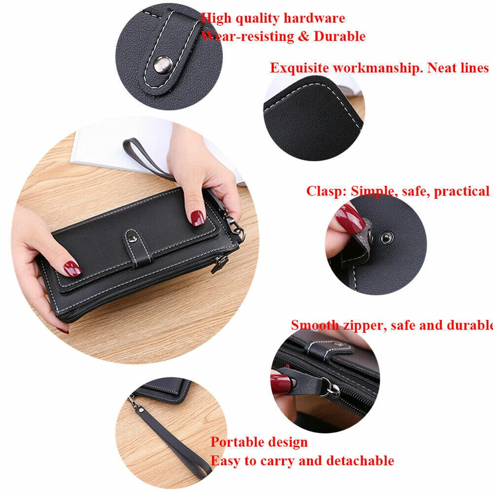 Carteira de Embreagem Feminina Couro Ecológico Bolsa Longa Porta-Cartão Capa de Telefone Bolsa Moda - Imagem 4 de 4