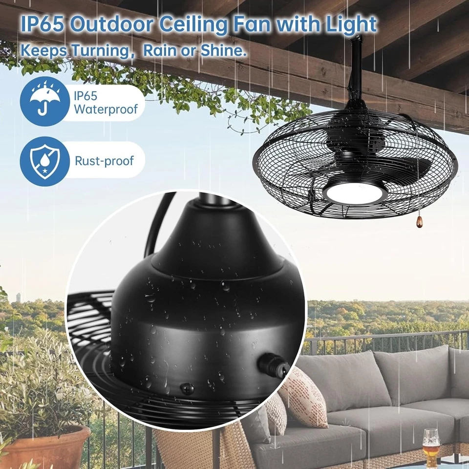 FANLIVING - 20" Outdoor Black Ceiling Fans with Light/Remote & Pull-Chain - Image 4 of 4
