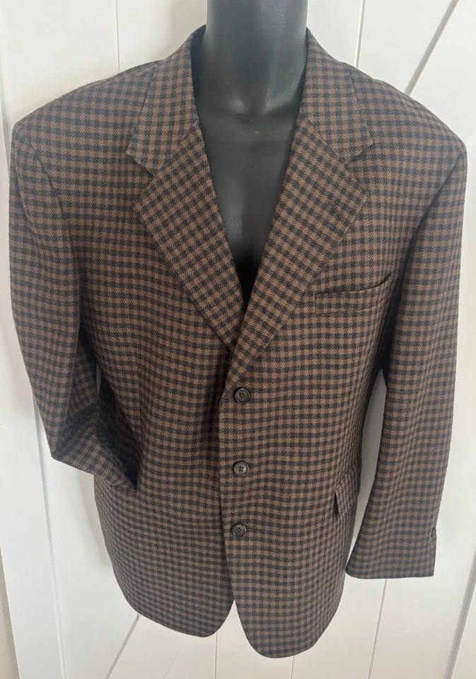 Givenchy Monsieur Blazer 43R чек/шотландка спортивное пальто шерсти коричневый/черный винтажный США - Изображение 2 из 4