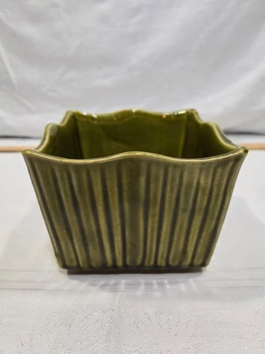 Vintage McCoy Pottery Square TIARA Planter #613, 4" x 5" Olive Green 1967-1973
