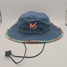 Mission Cooling Boonie Hat Tropical Leaf Brim Navy Orange Logo Adjustable Chin