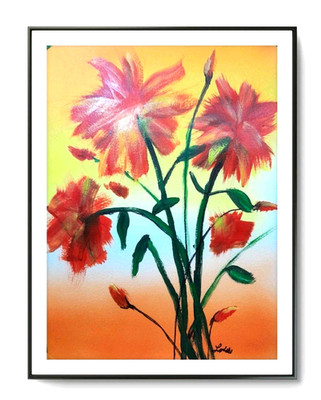 LOVELESS  - TANGERINE FLORAL impressionistic acrylic for living room 11 X 15 COA